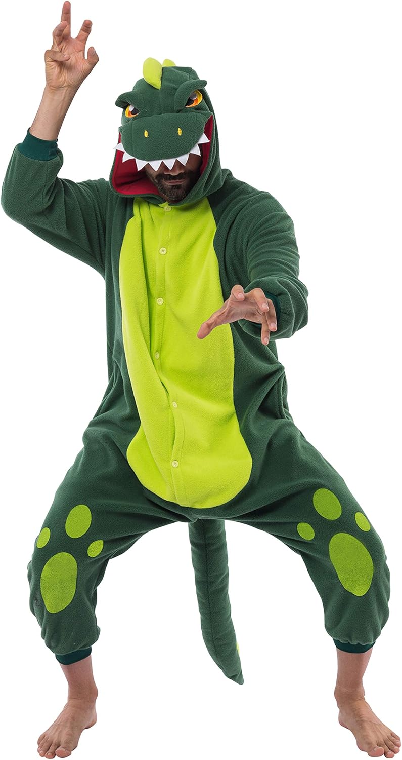 Spooktacular Creations Unisex Adult jumpsuit Plush jumpsuit dinosaur Animal Costume (S), Multicolored