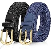 Alphyly Neries 2 Pack Braided Belt for Women, Elastic Woven Stretch Fabric Cloth Belt with Gold Buckle