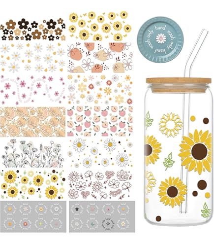Amazon.com: Flower UV DTF Cup Wrap - 12 Boho Flowers UV DTF Cup