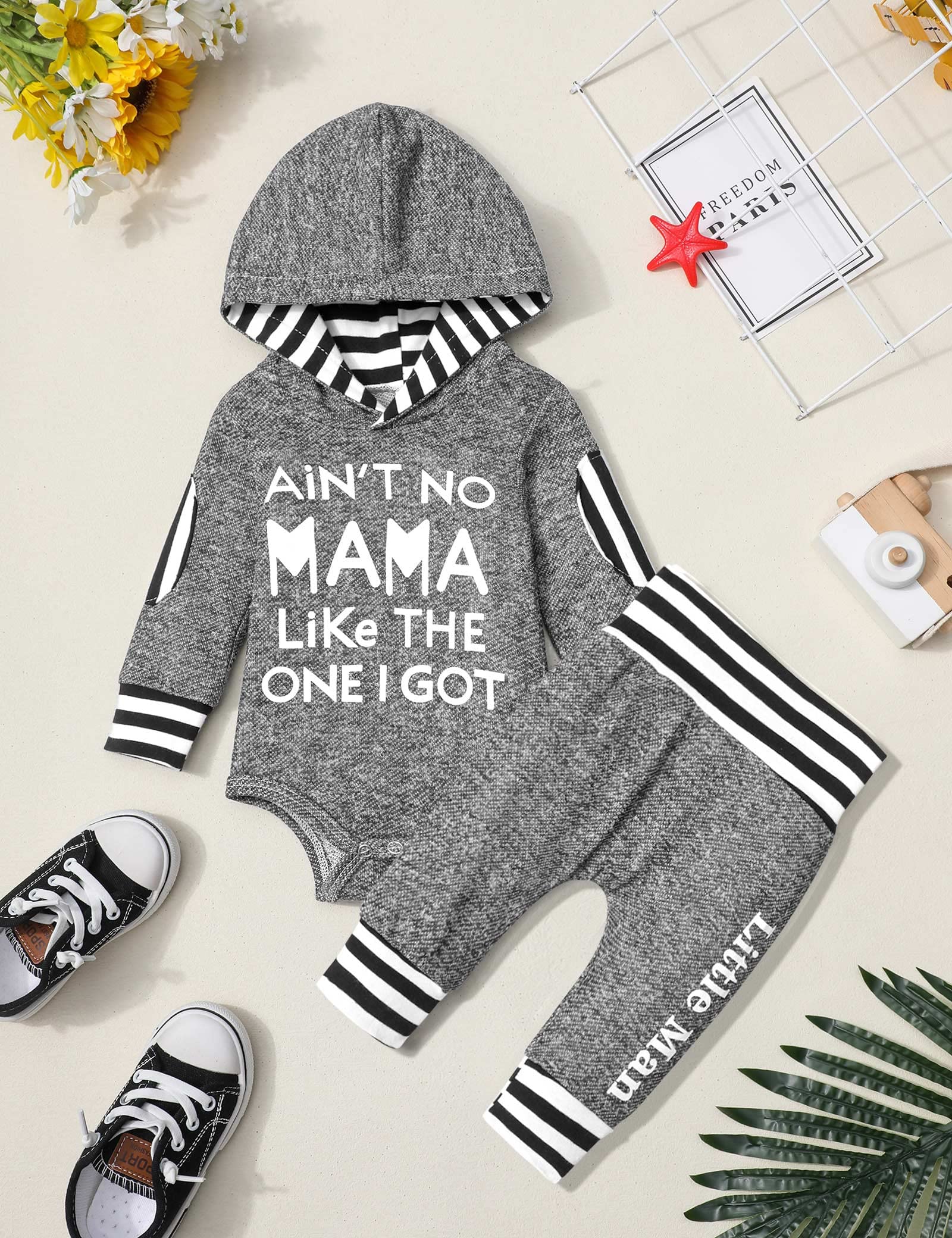 Fommy Newborn Baby Boy Clothes Plaid Letter Print Long Sleeve Hoodies + Long Pants 2PCS Fall Winter Outfits Set