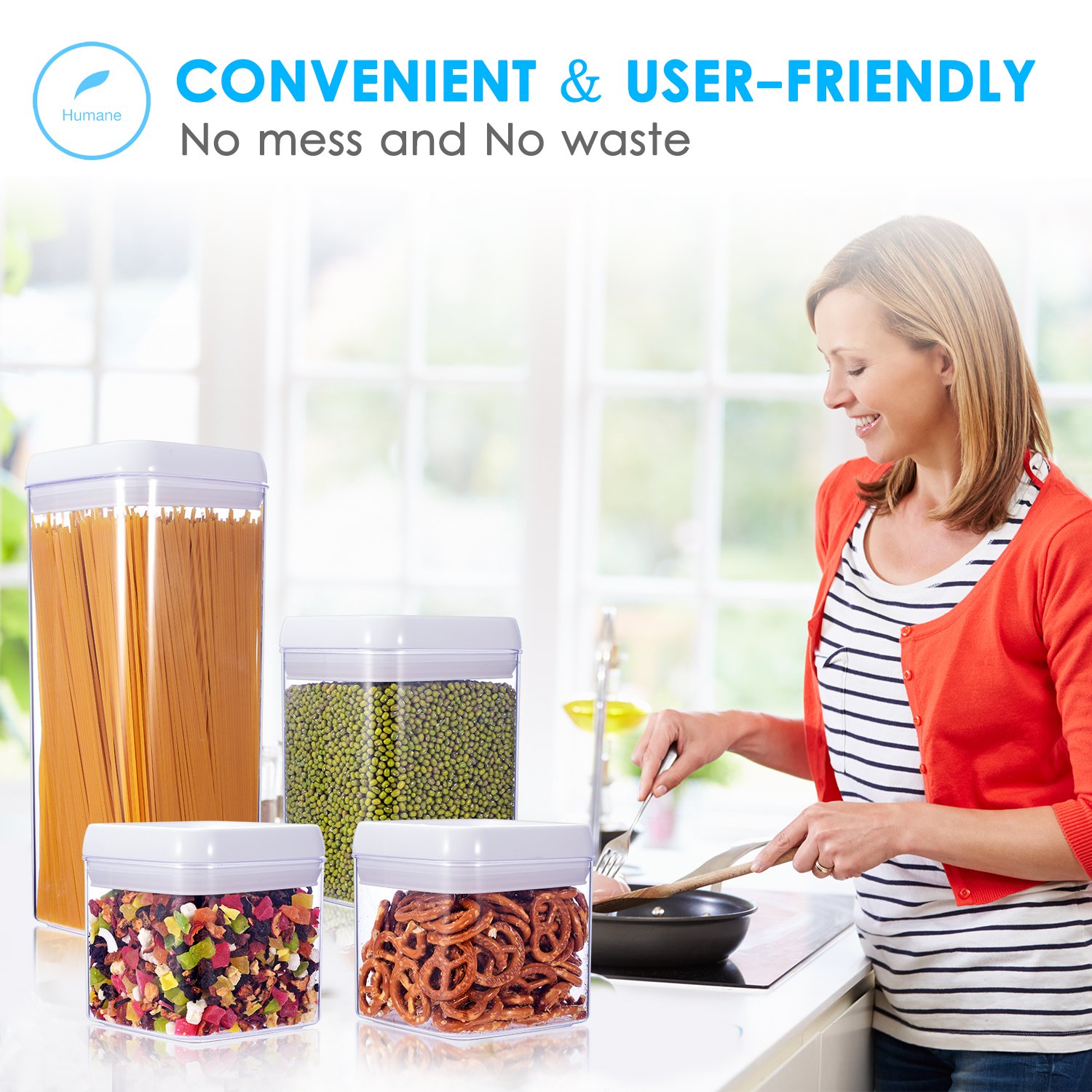 ME.FAN Large Air-Tight Food Storage Container Set [5-Piece Set] - Pantry Durable Seal Pot - Cereal Storage Containers - For Dry Foods & Liquids - BPA Free - Clear Containers with White Lids