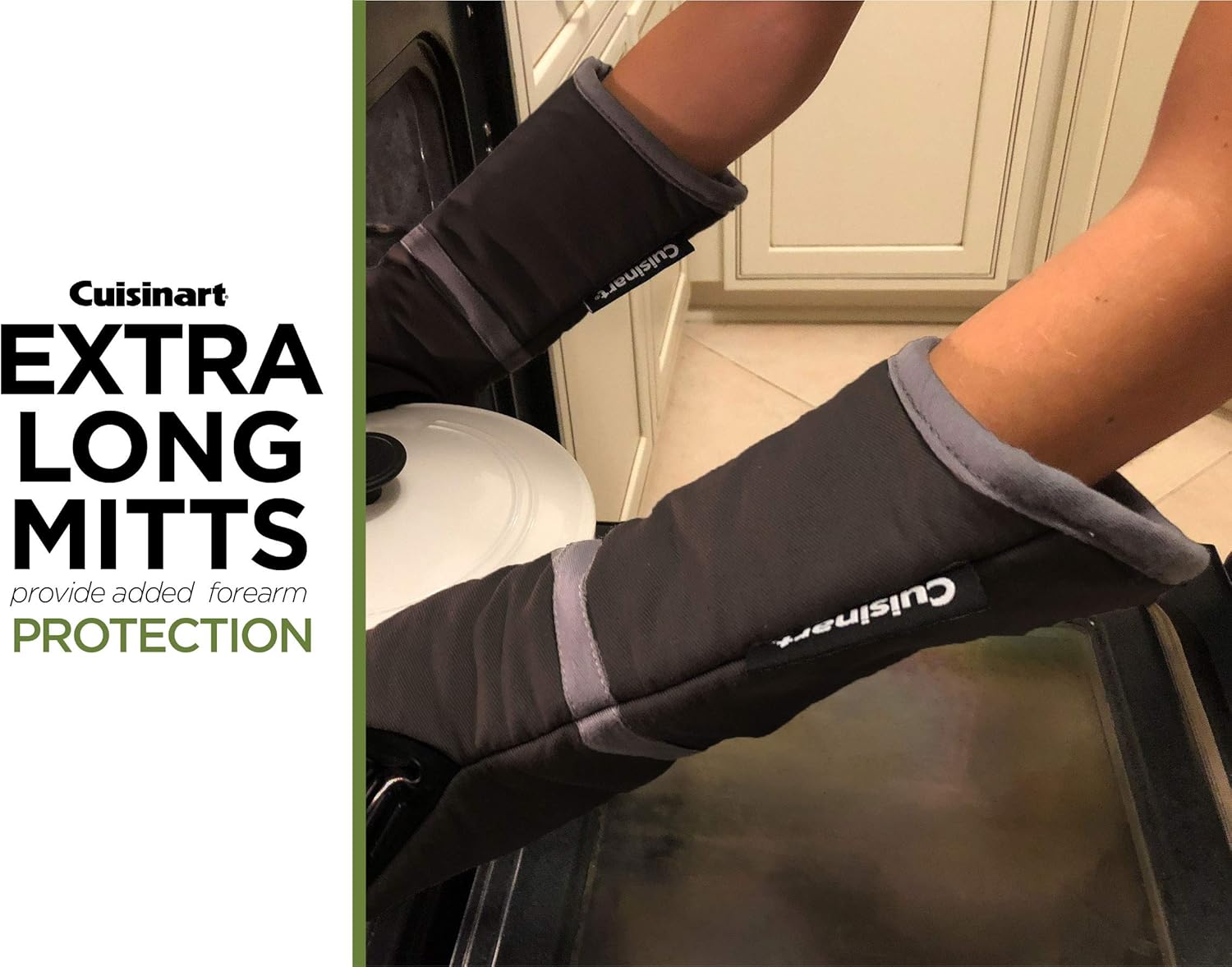 Cuisinart Silicone Oven Mitts, 2pk - Heat Resistant up to 500 degrees F Handle Hot Cooking Items Safely - Non-Slip Grip Oven Gloves with Soft Insulated Deep Pockets and Convenient Hanging Loop - Grey: Home & Kitchen