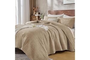 DOWN HOME King Quilt Bedding Set with Shams, Vintage Washed Soft Quilted Blanket Thin Comforter Lightweight Bedspread Coverle