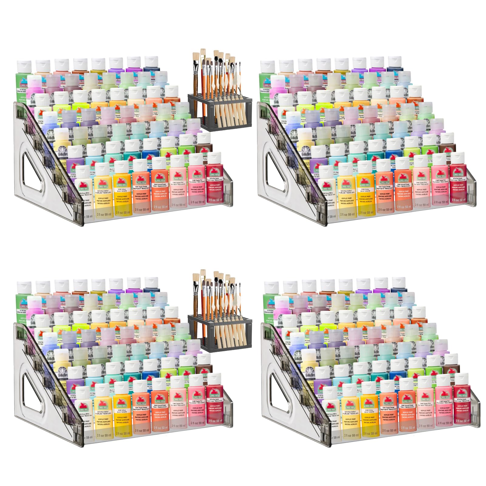 Photo 1 of 4 Pcs Clear Paint Organizer with 2 Pcs Brush Holder 7-Tier Acrylic Miniature Paints Holder Durable Craft Paint Organizer Storage Rack for Oil Watercolor Spray & Acrylic Paints(Gray) ASIN B0G34C