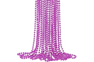 YAXINRUI 33 Inch 7 mm Metallic Hot Pink Bead Necklaces, 15pcs Mardi Gras Beads Bulk Round Beaded Necklaces Costume Necklace for Mardi Gras Party Christmas Festive Events, Party Favors
