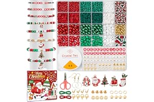 Taybonds Christmas Beads for Bracelets & Jewelry Making Bead Kit, Christmas Beads and Charms for Crafts, Holiday Friendship Bracelet Kit, with Xmas Red Green, Pony, Clay, Letter, Pearls Bead, Gifts