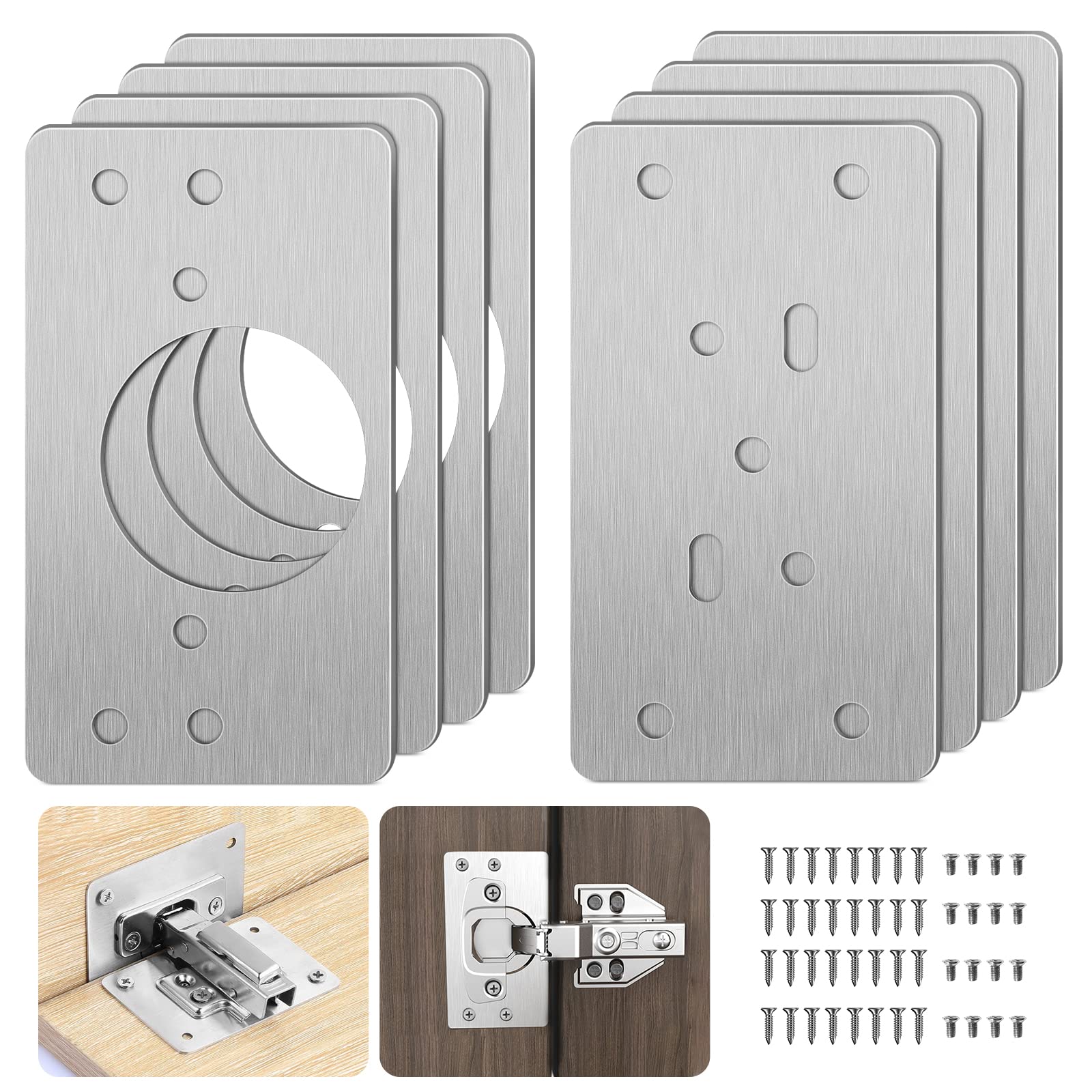 Hinge Repair Brackets, 6pcs Cabinet Hinge Repair Plate Kit with Holes 36 Pcs Screws, Cupboard Door Hinge Repair Plate Kit for Kitchen Wood Furniture Drawer Window Door