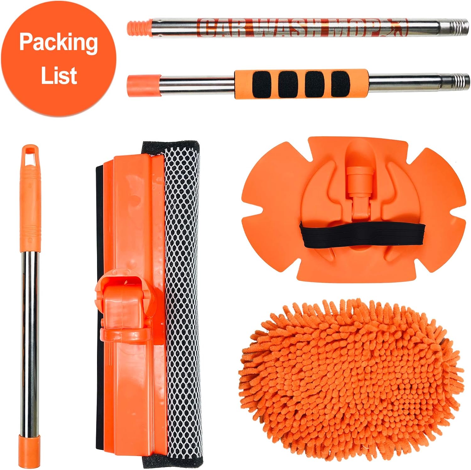 AgiiMan Car Wash Brush with Long Handle - 3 in 1 Car Cleaning Mop, Chenille Microfiber Mitt Set, Adjustable Length 24in-43in Glass Scrabber Vehicle Cleaner Kit: Automotive