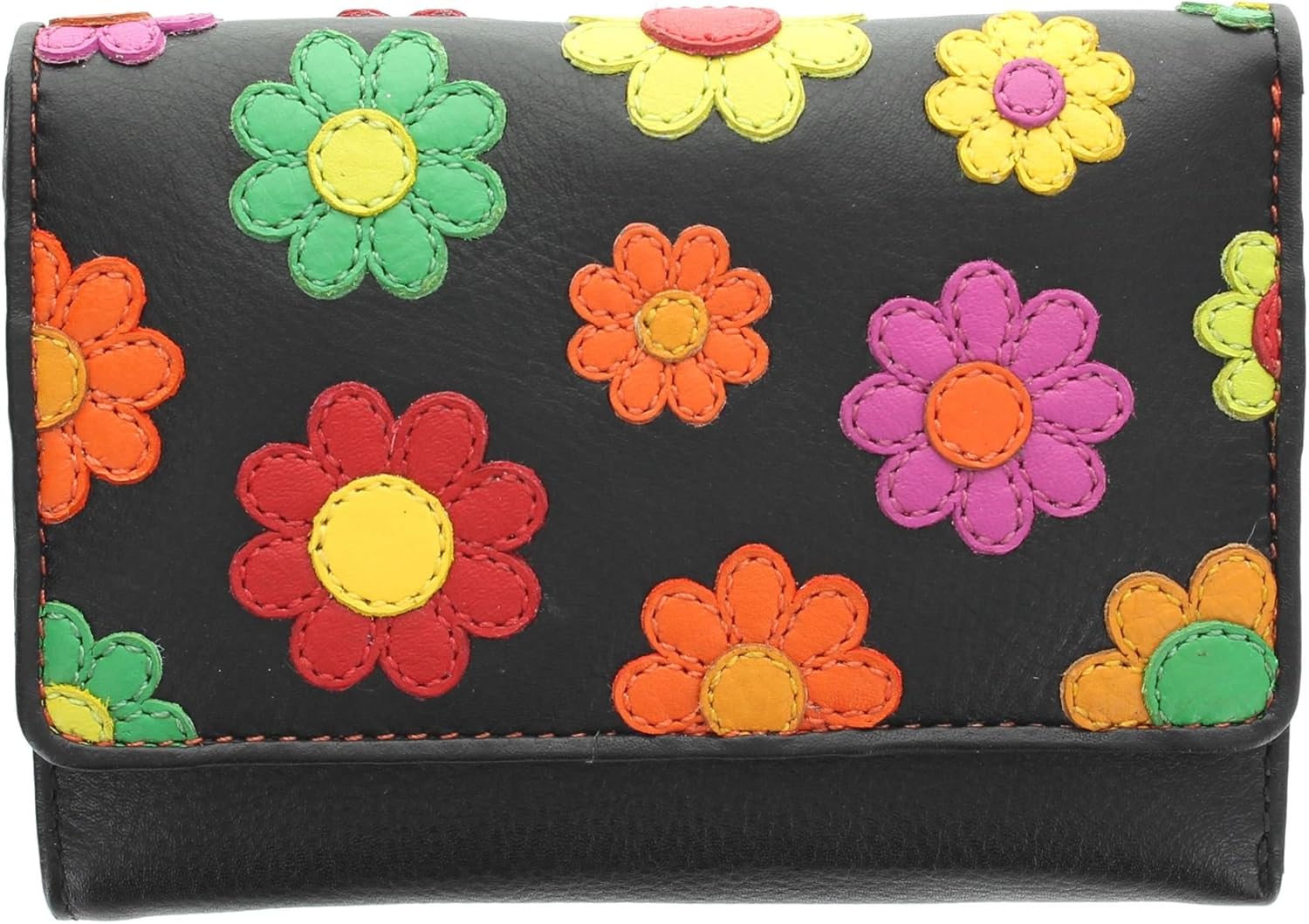VISCONTI Daisy Collection Paris Ladies Leather Flap Over Purse RFID Blocking DS81 Black, standard size