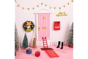 ERWEICET Christmas Elf Girl Fairy Door Decoration Fairy Wall Decor Gardening for Kids Fairy Tale（Pink）