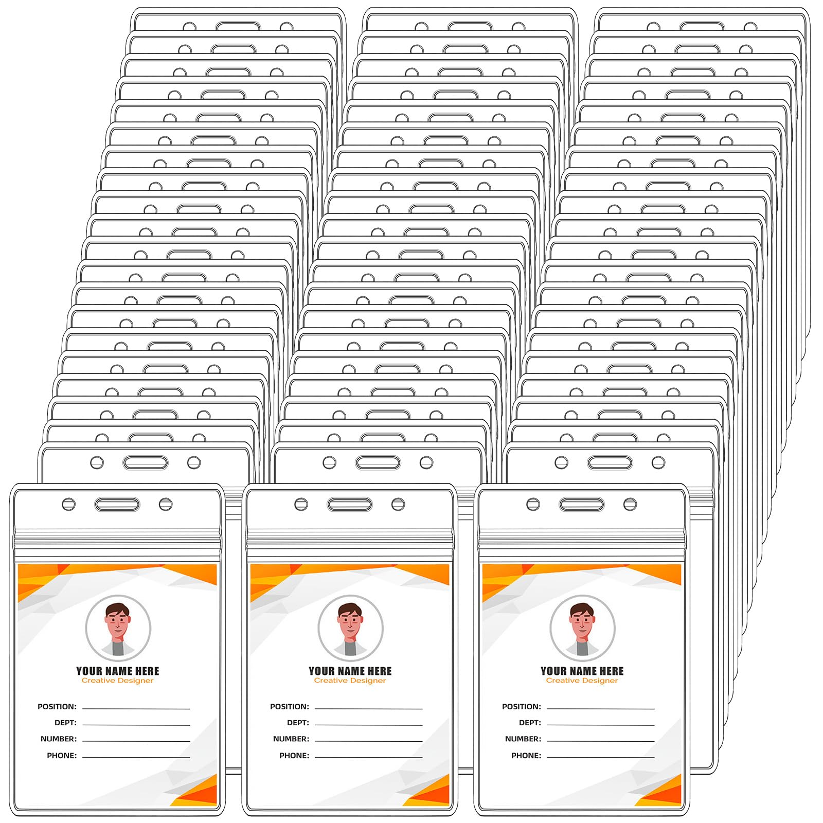 Mardatt 100Pcs Clear Vertical Name Badge, Plastic Vertical Name Tags ID Card Holders Name Tag Badge Holder ID Card Holders Waterproof Resealable for Teacher Student Worker(2.7" x 4.5")