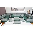 Arabic Floor Cushion, Majlis Sofa, Bench Cushion, Moroccan Sofa Set, Turkish Floor Sofa, Floor Seating, Sofa Set Living Room, Diwan Sofa (4'' Thickness Sofa, U Sofa + Ottoman + Pillows, Green)