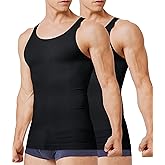 TAILONG 2 Pack Compression Shirt Men Slimming Body Shaper Vest Compression Tank Top Sleeveless Workout Shirts
