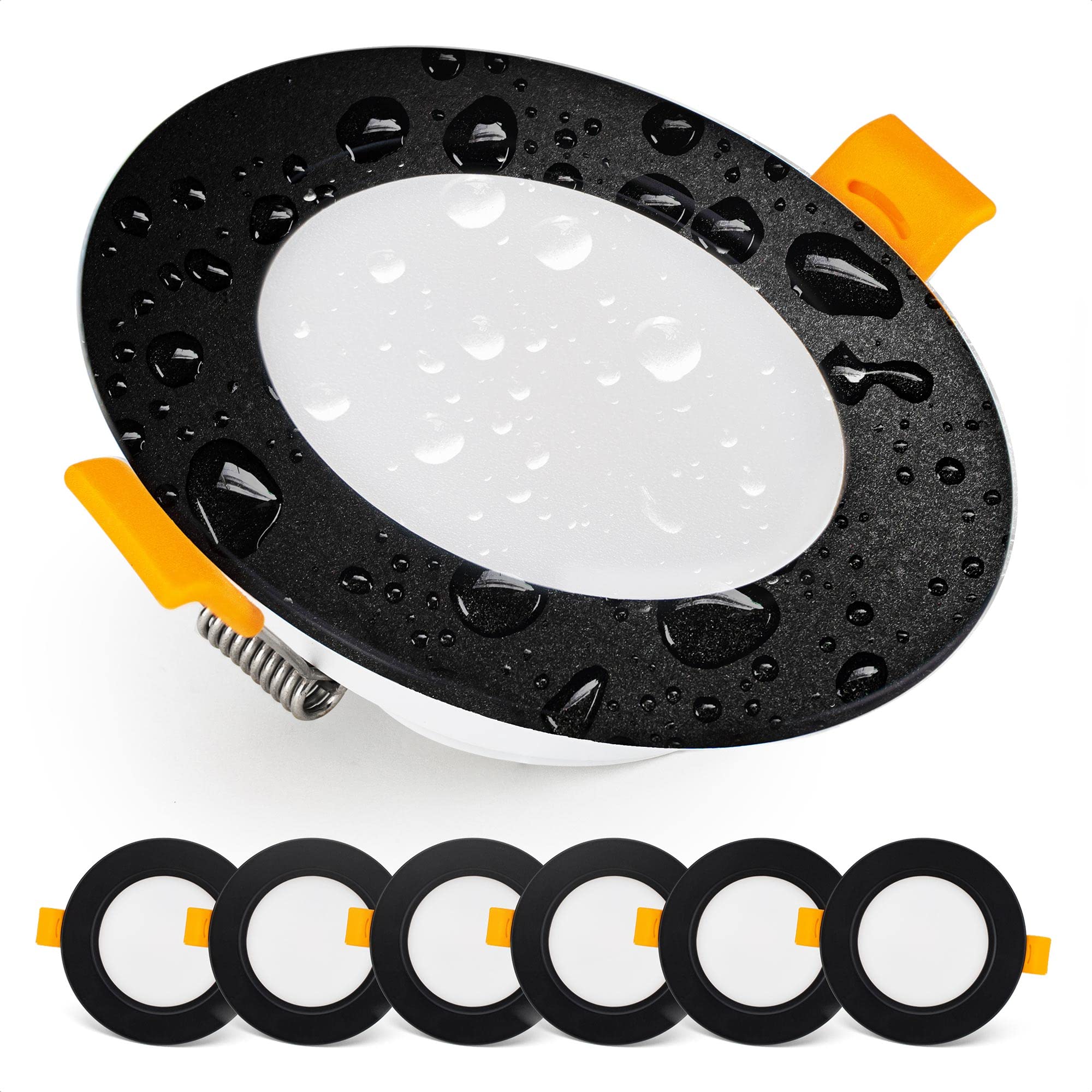 EMOS LED Downlights for Ceiling, 5W/500 Lumens, Warm White 3000K | IP54 Waterproof LED Spot Lights for Bathroom etc. | Set of 6 Recessed LED Ceiling Light, Black