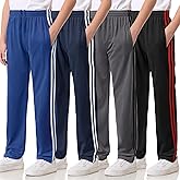 Cvaoo 4 Pack Boys Lightweight Sweatpants, Tricot Sweat Pants for Boys Athletic Open Bottom Pants with Pockets & Drawstring