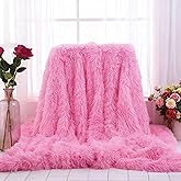 Plush Super Soft Blanket Bedding Sofa Cover Furry Fuzzy Fur Warm Throw Qulit Cozy Couch Blanket for Winter (Throw (51" x 63"), Pink)