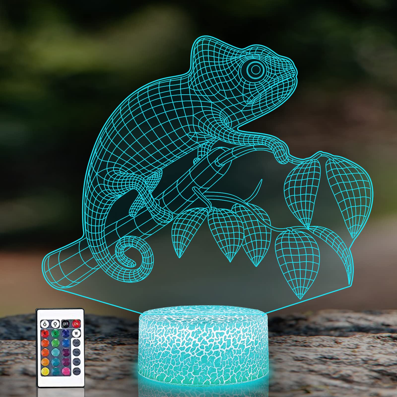 PONLCY 3D Illusion Lamp Lizard Led Night Light, 16 Colors Changing USB Desk Lamps with Remote Control, Bedroom Decoration Table Lights for Kids Birthday Gifts