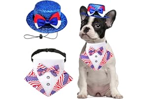 MIDUFRRY Dog Independence Day Costume 2Pcs Tux Bandana Shiny Pet Top Hat American Flag Dog Tuxedo Triangle Bibs 4th July Scarf Patriotic Holidays Outfit Dog Collar with Bow tie for Small Medium Large (Medium)