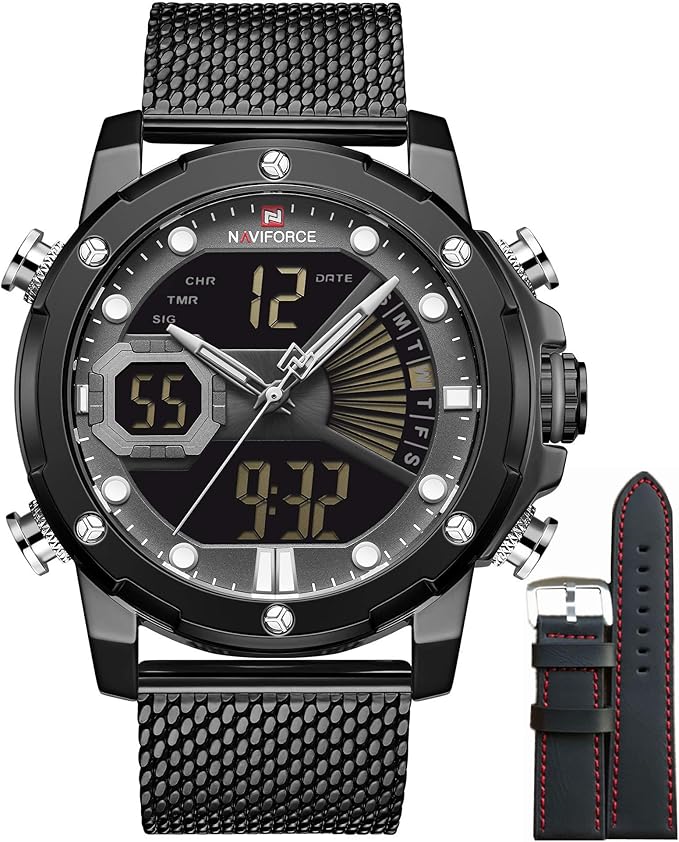 NAVIFORCE Men's Sport Multi Functions Analogue Digital Stainless Steel