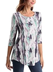 BAISHENGGT Women's 3/4 Sleeve Tunic Tops Floral