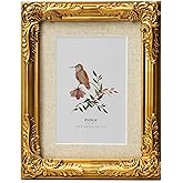 ibalux 6x8 Gold Picture Frame, Made of Solid MDF Wood with Real Glass, Display Photo 4x6 with Linen Mat or 6x8 without Mat, Vertical and Horizontal for Wall Hanging or Tabletop, Vintage Baroque Frame