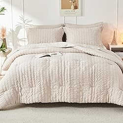 HYMOKEGE Beige Twin Comforter Set Seersucker 5
