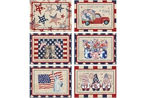 OBUSATT 4th of July Placemats Set of 6 Patriotic placemats Independence Day Memorial Day Vintage America Flag Stars Stripe Place Mat Patriotic placemat Plastic Placemats for Indoor Outdoor Party Dining Table