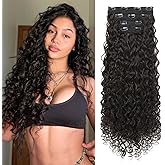 LONAI 4PC Clip in Hair Extensions, 100％ Pure Protein Silk Curly Hair Extension for Women, 26 Inch Long Soft Natural Hair Extensions-Dark Chocolate Brown