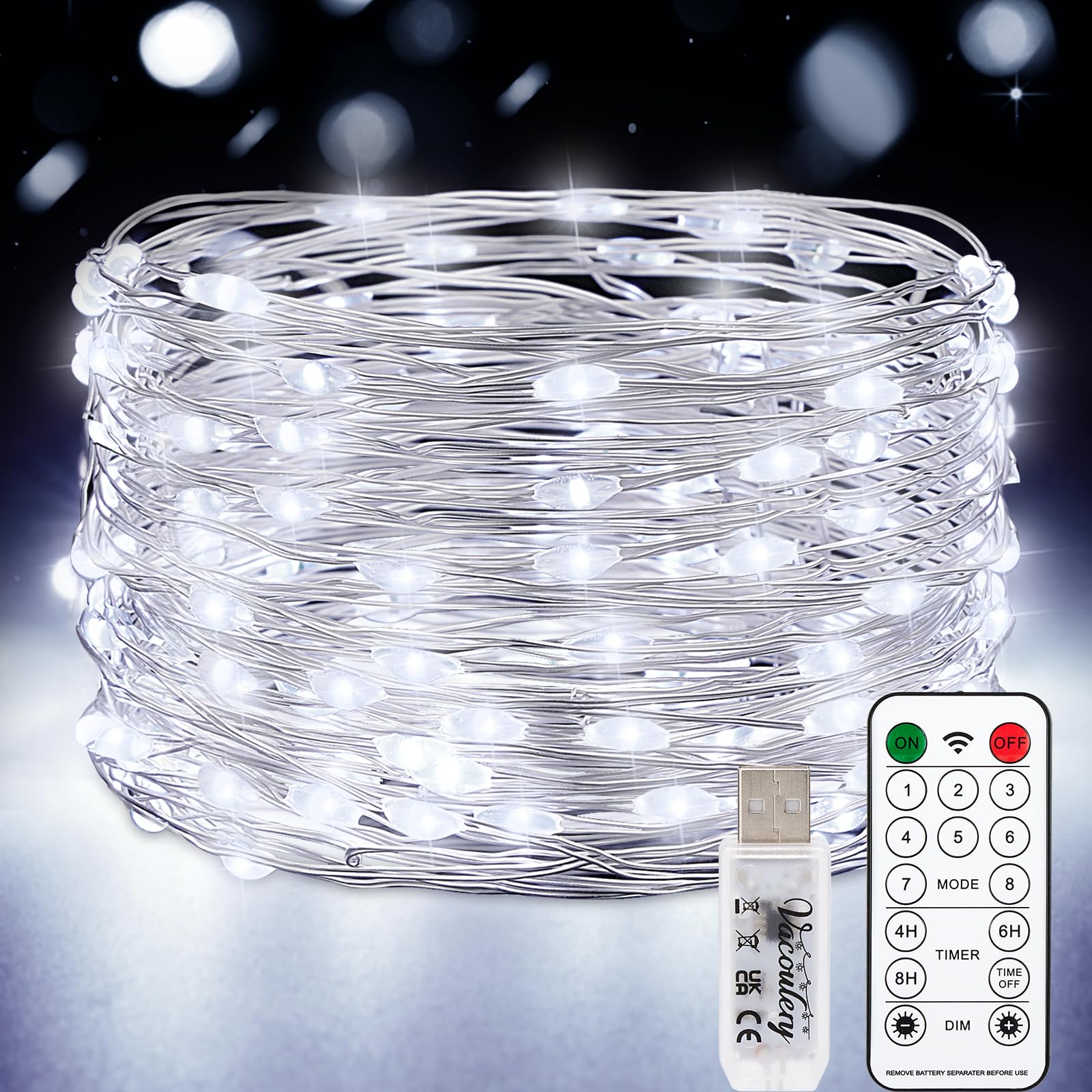 Vacoulery USB Fairy Lights, 100 LED 8 Lighting Modes Twinkle Fairy String Lights Waterproof with Remote Timer USB String Lights for Indoor Outdoor Garden Party Wedding Christmas Decoration