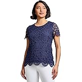 Jones New York Womens Petite Short Sleeve Lace Top