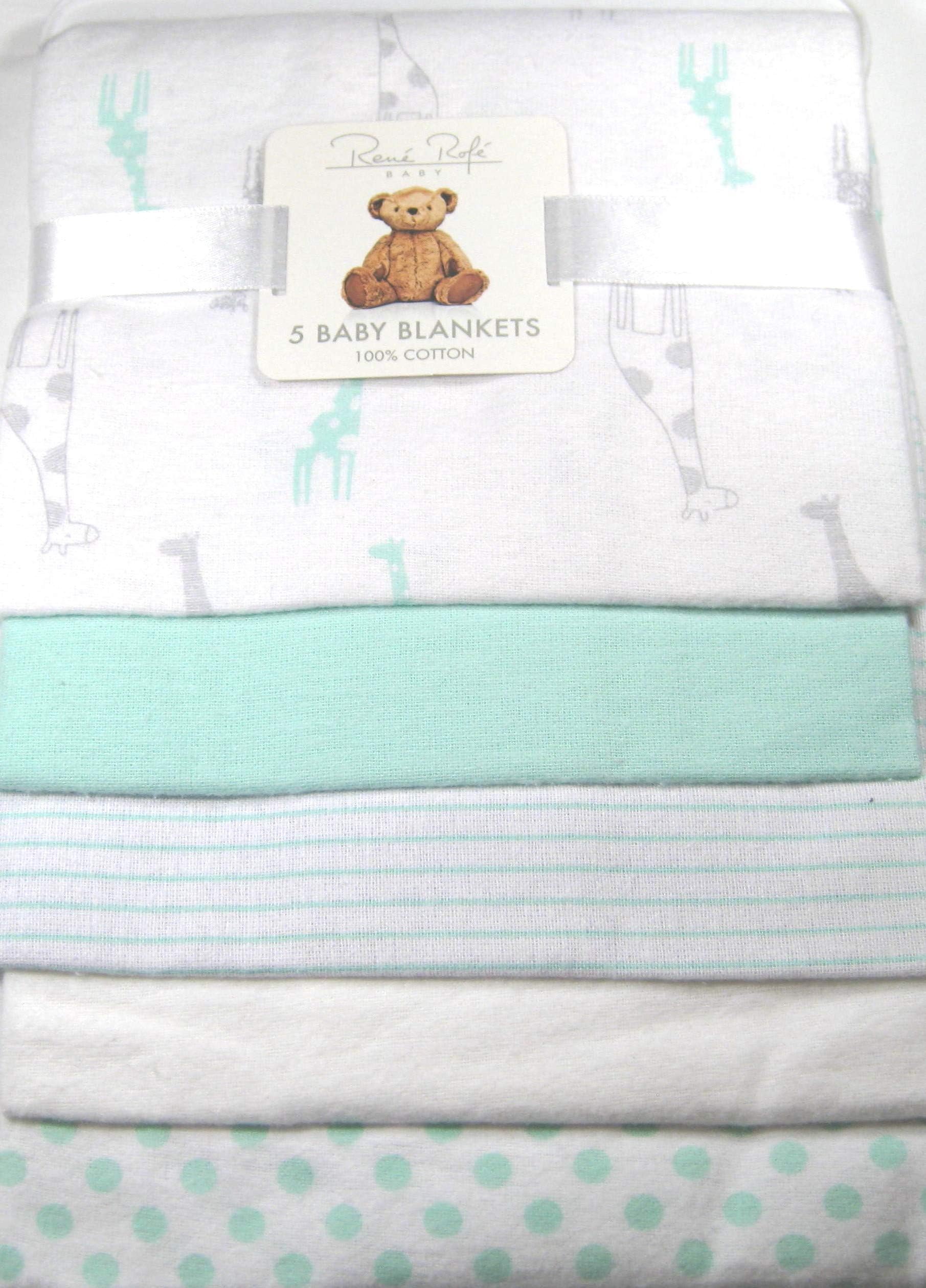 Rene Rolfe 5 Pk.Soft Flannel Baby Receiving Blankets by Bon Bebe 100% Cotton
