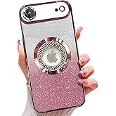 Misscase for iPhone Air Magnetic Glitter Case Compatible with MagSafe,Full Protection Slim Shockproof Case with Camera Lens Protector Plating Bling Cover Case for iPhone 17 Air 6.5" Pink