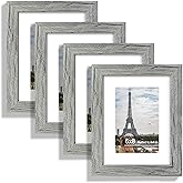 Hongkee 6x8 Picture Frame Set of 4, Made of Real Glass and Grey Frame - Display Picture 4x6 with Mat or 6x8 Without Mat, 6 by 8 Photo for Wall or Tabletop