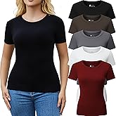 FMNNNN 3/5 Pack Crew Neck T Shirts for Women Daily Casual Womens Fitted Tshirt Basic Tops for Women Stretchy Womens Tees