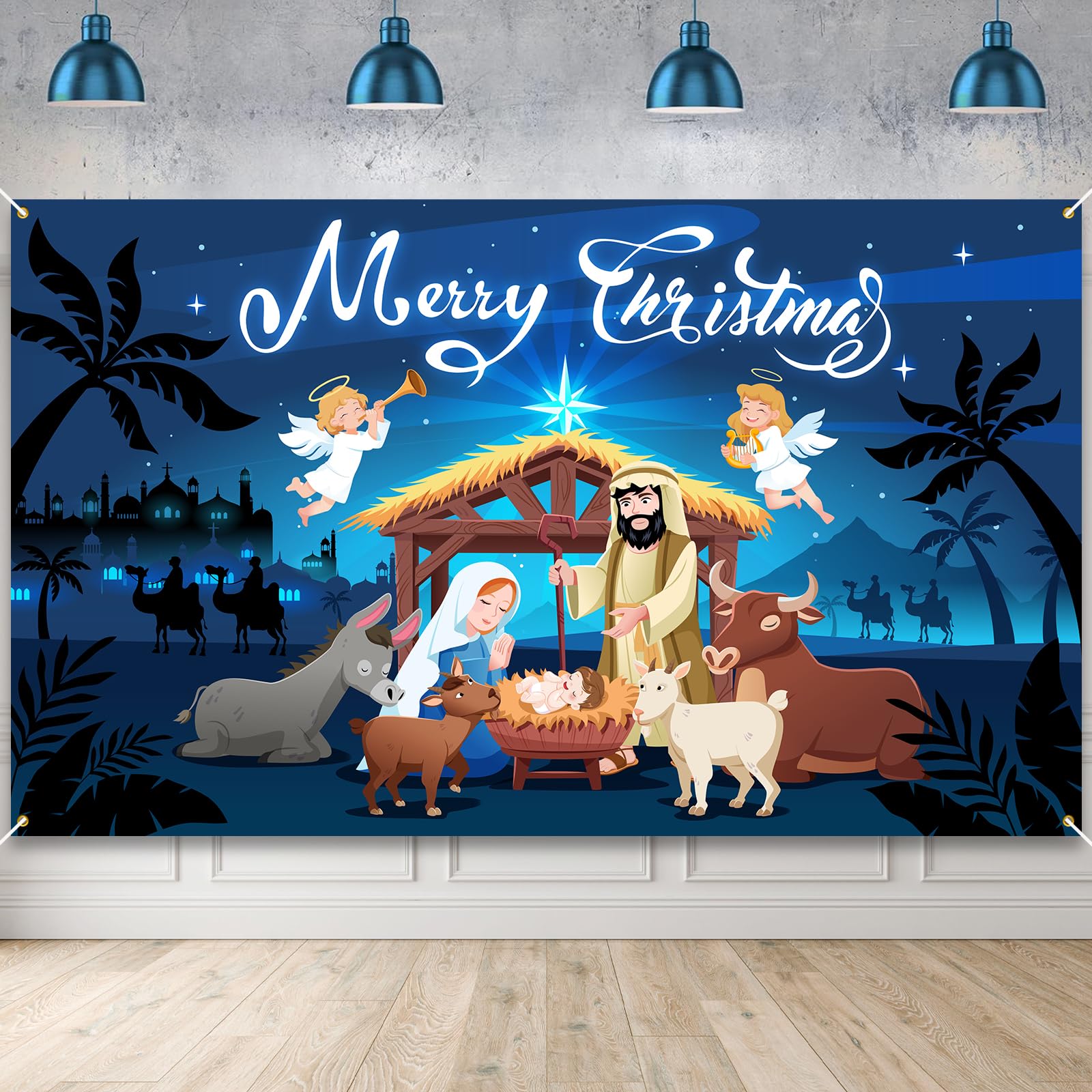DPKOW Nativity Christmas Decoration Merry Christmas Banner Jesus Holy Night Fabric Decoration Cover Nativity Scene Religious Backdrop for Holiday