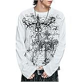 Milumia Men's Y2k Gothic Graphic Tees Long Sleeve Crewneck T Shirt Top Loose Pullover Sweatshirts