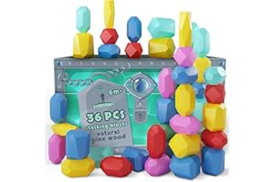EVERSMART Wooden Stacking Blocks – Montessori Toys for 1 2 3 4 5 6 Year Old Toddlers and Kids, No Choking Hazard – Building Rocks Stones Games, for Girls and Boys