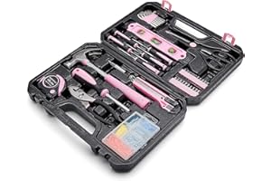 鶹 Basics DIY Household Tool Set With Storage Case, 142 Piece, Pink, 34.01 x 23.5 x 7.49 cm