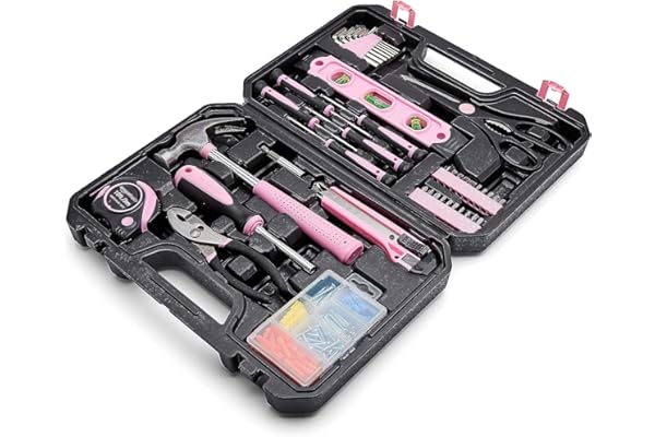 Amazon Basics DIY Household Tool Set With Storage Case, 142 Piece, Pink, 34.01 x 23.5 x 7.49 cm