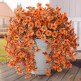 Artificial Fake Fall Flowers Faux Mums for Outdoor Decoration, 2 Pcs Fake Silk Daisy Flower Plants Realistic UV Resistant for Home Porch Balcony Patio Autumn Decor(Orange