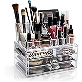 Brookstone Makeup Organizer Case – Countertop Storage With Drawers, Acrylic Cosmetic Display Box, Vanity Desk Organizer For Accessories