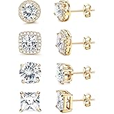 MILACOLATO Cubic Zirconia Stud Earrings for Women Men | 18K Gold Plated Hypoallergenic Sterling Silver Post Earrings | Big Brilliant Simulated Diamond CZ Halo Stud Earrings for Sensitive Ears