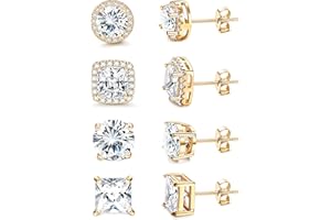 MILACOLATO Cubic Zirconia Stud Earrings for Women Men | 18K Gold Plated Hypoallergenic Sterling Silver Post Earrings | Big Brilliant Simulated Diamond CZ Halo Stud Earrings for Sensitive Ears