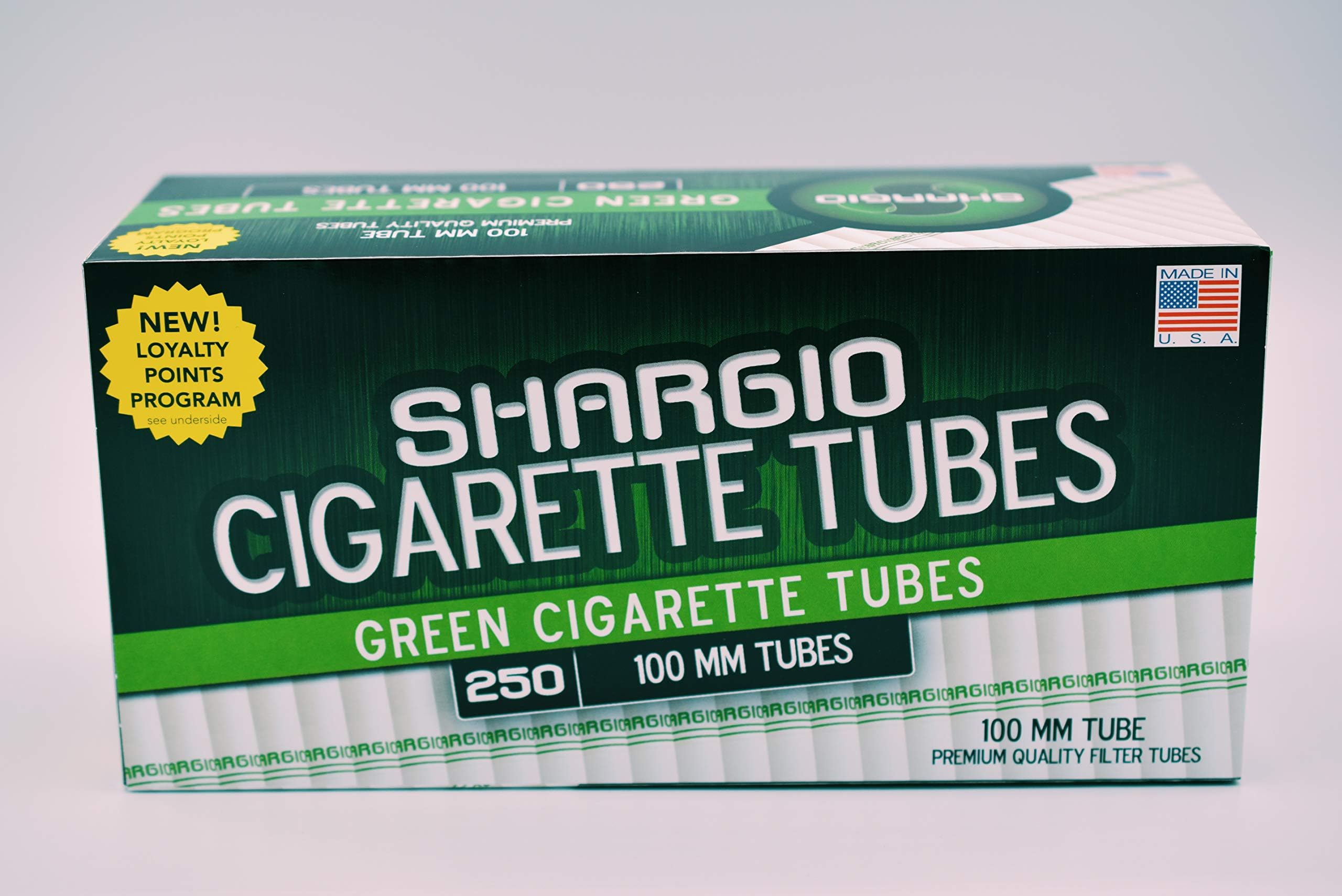 Shargio Green 100mm in Size Filter Tubes, Pack of 4, Contains 250ct with Bonus Case, Plant Based, Made in USA, Rolling Paper Tubes