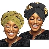 African Women Turban 2 Pcs Twisted Head Wraps for Black Women Pre-Tied Braid Cap Headwear Beanie Hats Hair Cover Headscarf