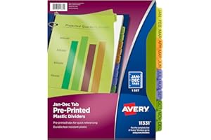 AVERY 11331 Durable Preprinted Plastic Dividers, Jan-Dec, Bilingual, Multi-Colour, 1 Set