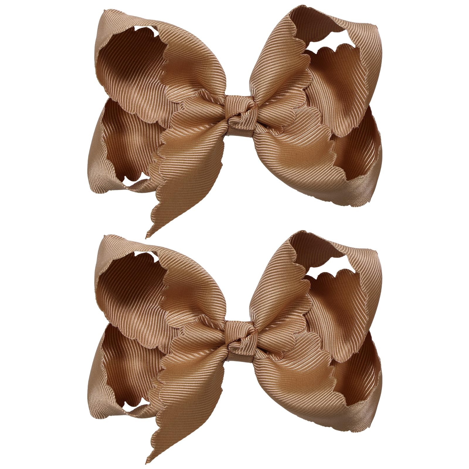 Photo 1 of 2Pcs 4inch Boutique Brown Grosgrain Ribbon Dressy Bow Alligator Clips with Scalloped Edge, Cute Fall Halloween Headwear Holiday Outfits Dress Decor Accessory for Teens Toddler Girls Gift
