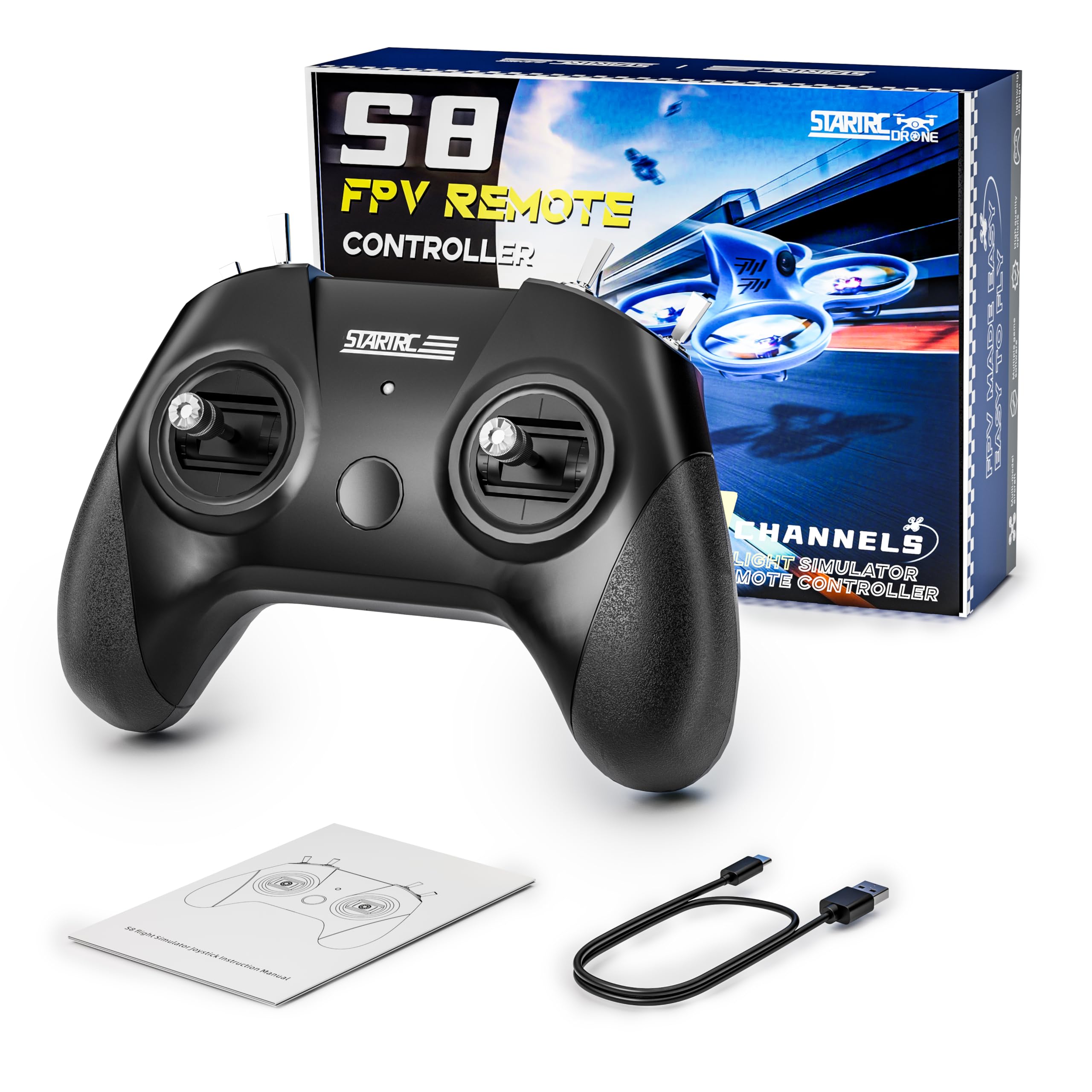STARTRC S8 RC Flight Simulator Controller- 8 Channels FPV Drone Games Remote Controller Support Popular System&Platform- Ideal for Beginner Pilots Professional Training Experience (Black)