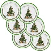 LOYIM 6 Pcs 10" Melamine Christmas Dinner Plates Christmas Tree Dinnerware | Christmas Tree Wreath Dishes, Green Holiday Dinnerware, Xmas Parties, Appetizers Desserts Salad, Festive, Birthday Party