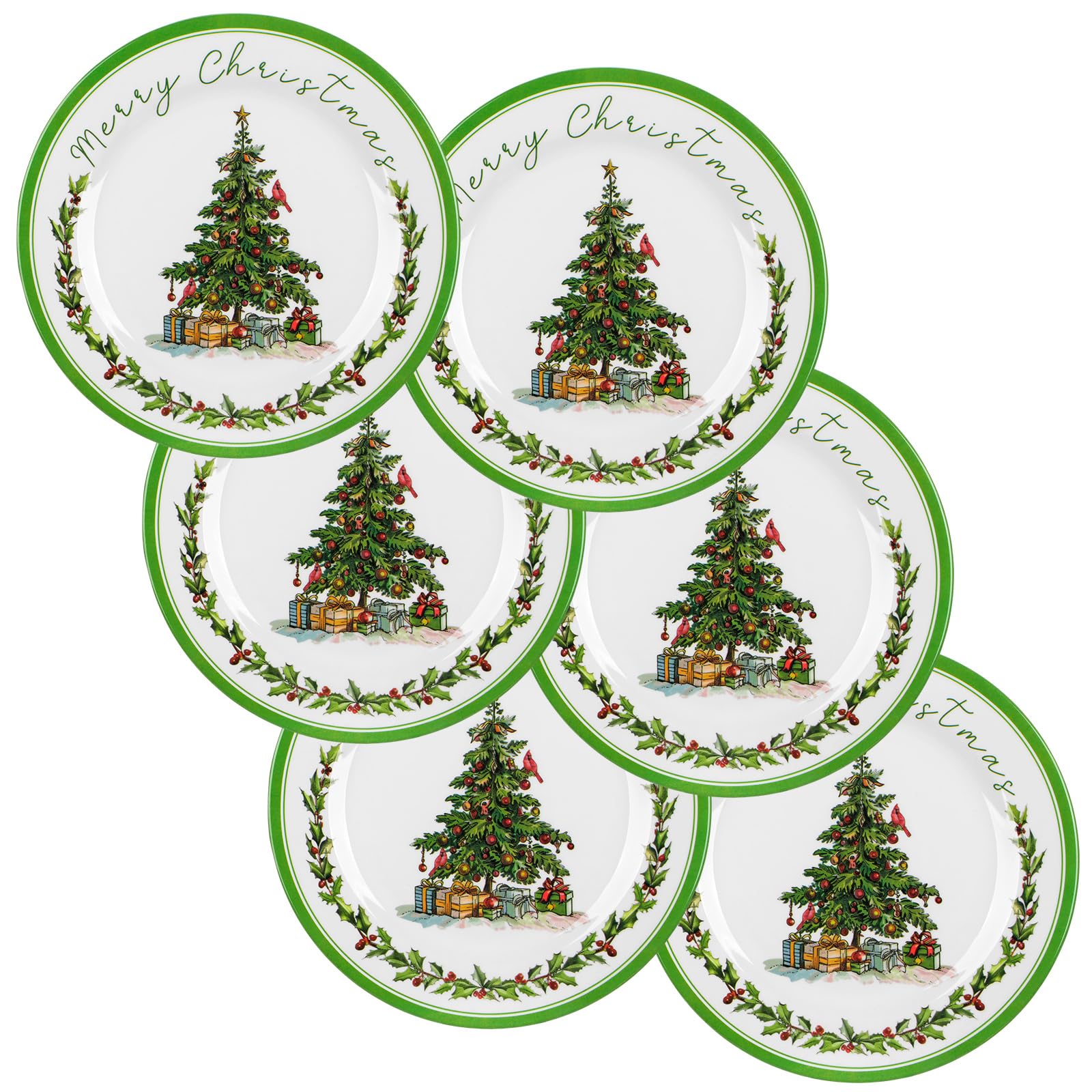 Photo 1 of ***PARTIAL SET, ONLY 2  - PRICE ADJUSTED*** LOYIM 6 Pcs Christmas Melamine Plates Dinner Salad Plates Xmas Tree Dinnerware Xmas Wreath Dishes Holiday Tableware for Dessert Salad Appetizer Birthday Party(Christmas Tree,10 Inches)